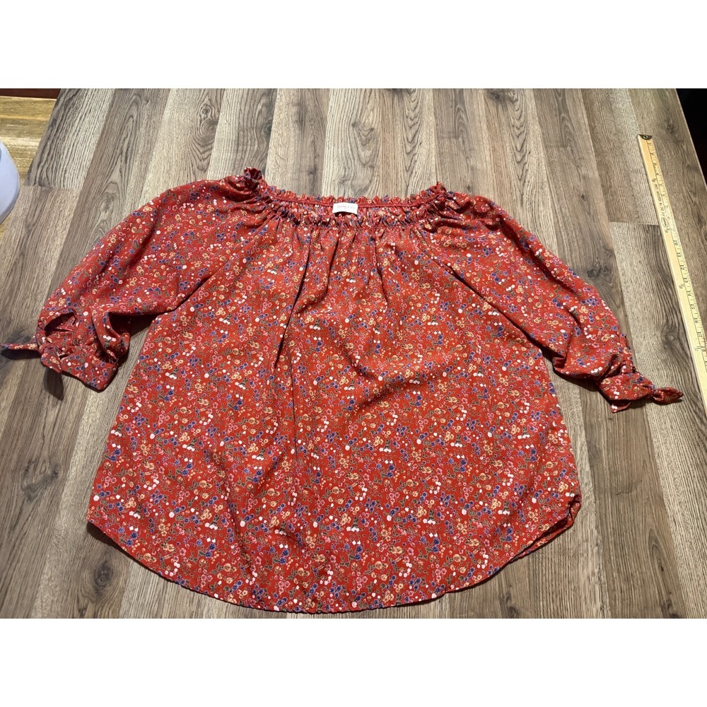 Hailey & Co. Blouse Women's Large Orange Brown Green Blue Floral 3/4 Sleeve